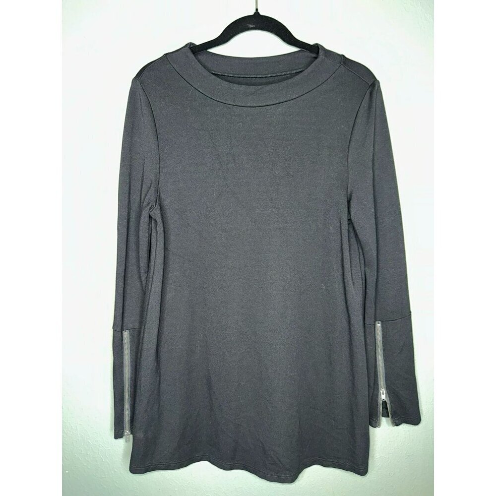 Soft Surroundings Women's Medium Black Bell Sleeve Zipper Rilassare Blouse